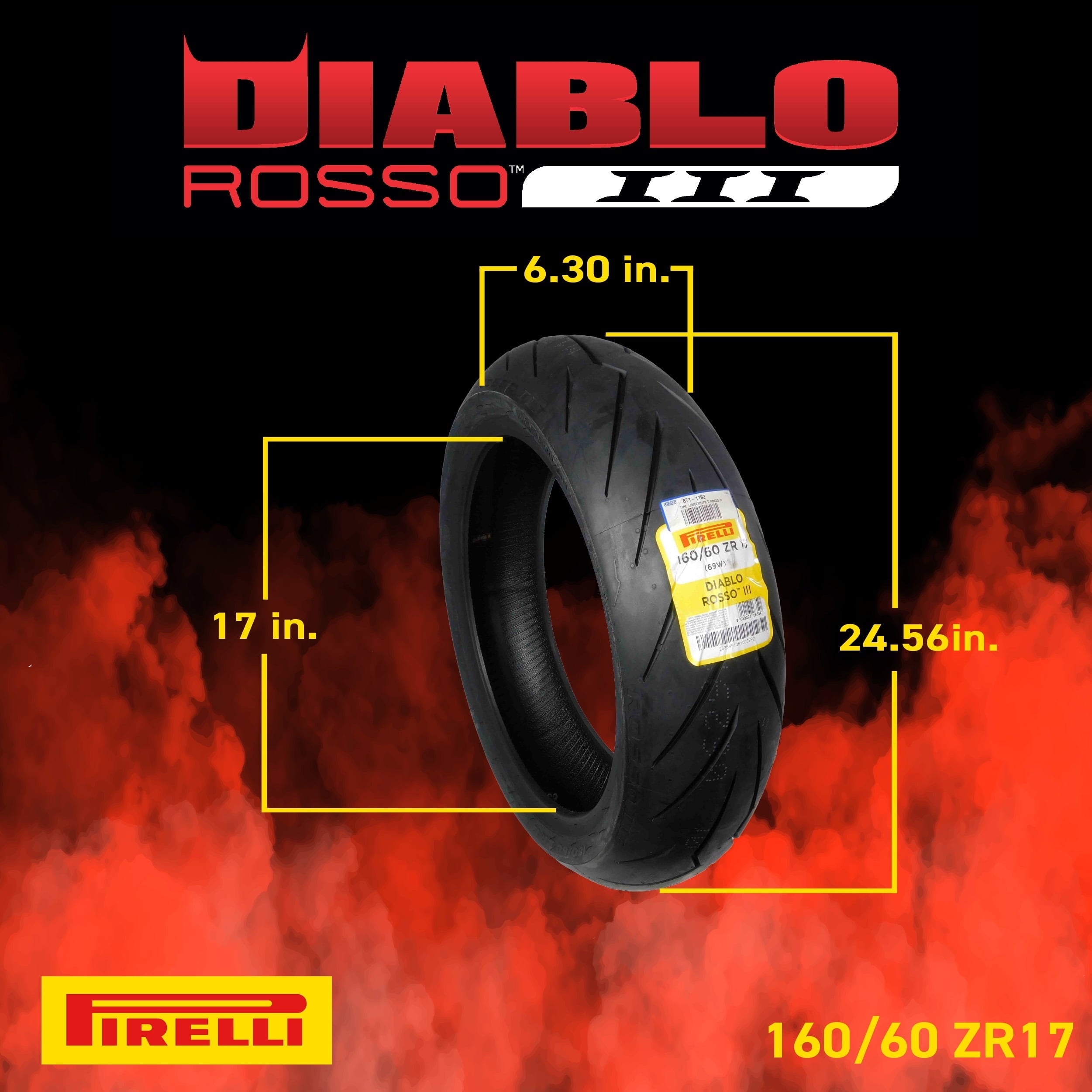Pirelli Diablo Rosso III 120/70ZR17 160/60ZR17 Front & Rear Motorcycle Tire Set 120/70-17 160/60-17