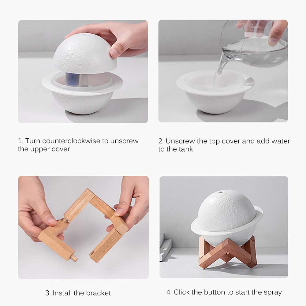AWLYLNLL Humidifier, 2 in 1 Moon Night Light & Humidifiers with USB Powered, white, warm white, yellow 3D LED Moon Light with Stand, 200ml