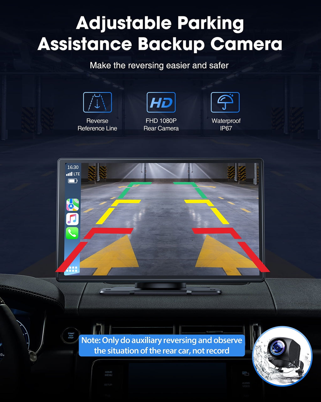 LAMTTO 9" Portable Inch Wireless Carplay Car Stereo with 2.5K Dash Cam, 1080p Backup Camera 64GB SD Card, Wireless Apple Carplay Car Radio Receive GPS Navigation , Bluetooth, Siri,AUX/FM
