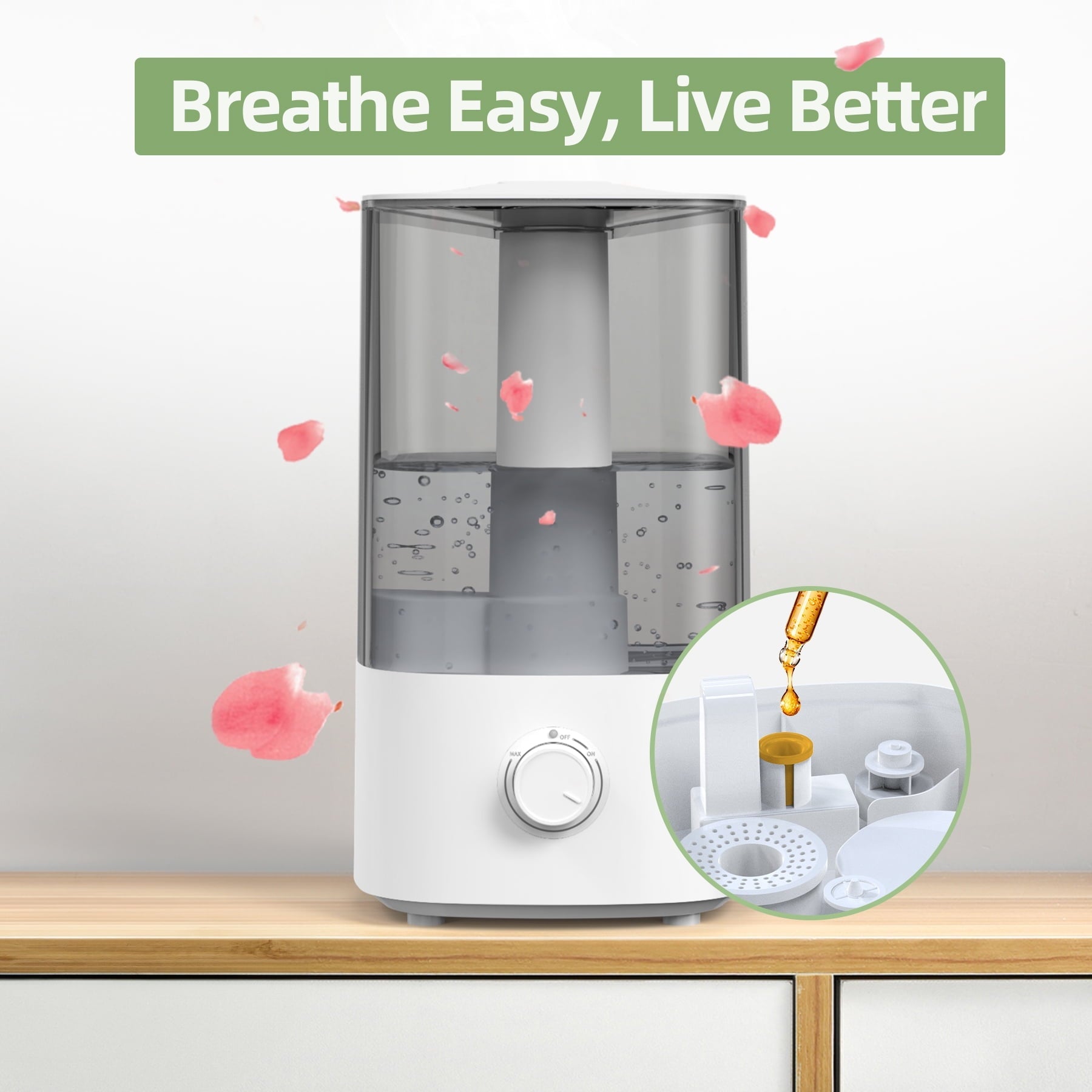 ALROCKET 4L Humidifiers for Bedroom, Cool Mist Humidfier for Home Large Room,Top fill,430 ft² ,White