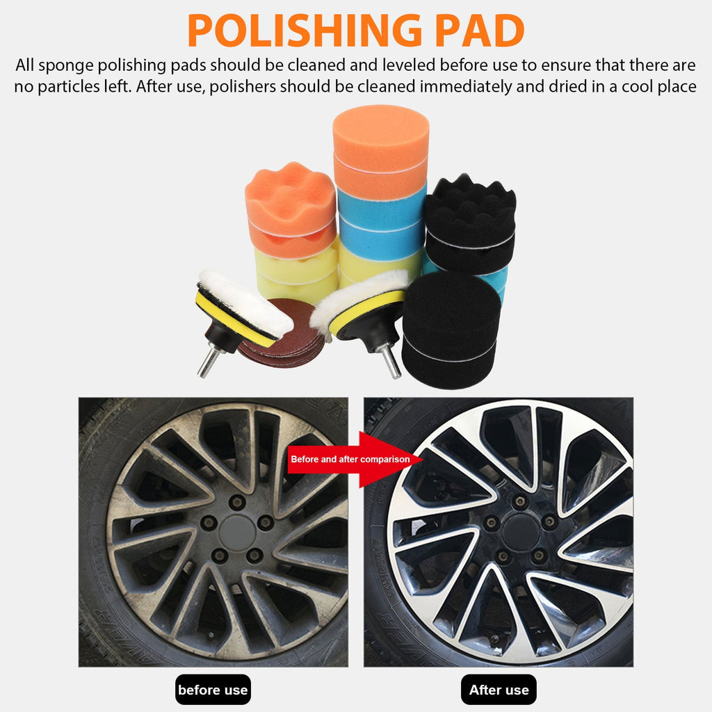 EEEkit 31pcs Car Polishing Sponge Pad Kit, Buffing and Polishing Kit with Waffle Foam,  Wool Grip Pads,  Backing Plates,  Drill Adapter,  Sanding Papers, Threaded Polisher Grip