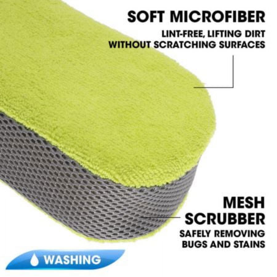 Autocraft Car Wash Sponge, Lime Microfiber, Bug Scrubber without Scratching, Lint-free, Easy to Grip, 1 Pack