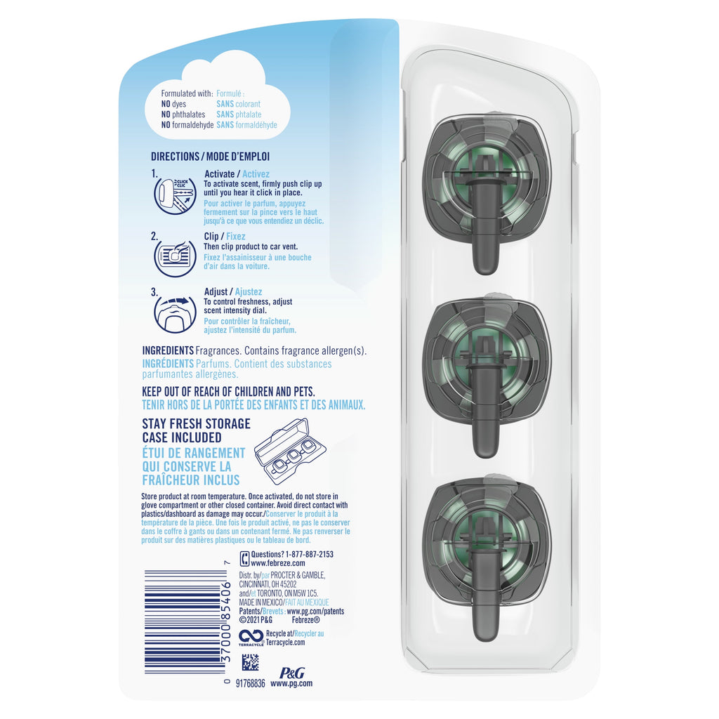Febreze Car Odor-Fighting Car Freshener Vent Clip Gain Original Scent, .06 oz, Pack of 3
