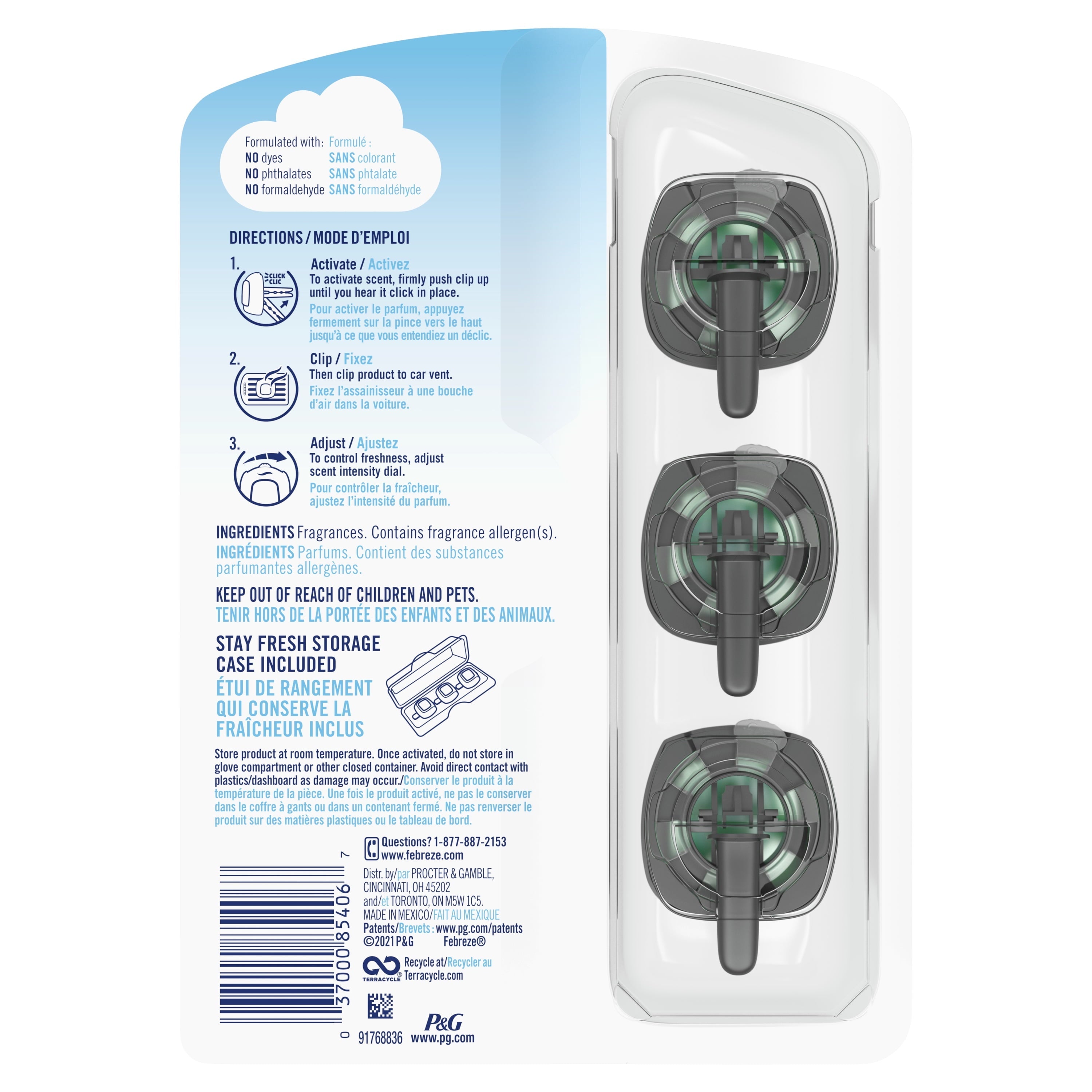 Febreze Car Odor-Fighting Car Freshener Vent Clip Gain Original Scent, .06 oz, Pack of 3