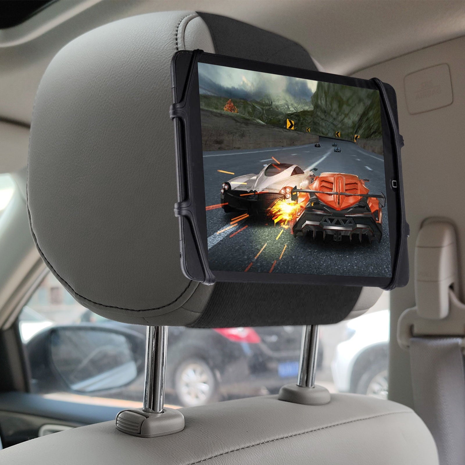Car Headrest Mount Tablets Holder, EEEkit Universal Silicone Holder for Kids, Angle Adjustable Headrest Stand Fit for All 7-10.5'' Tablet Phone Nintendo Switch, Black