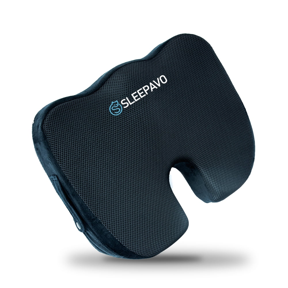 Sleepavo Seat Cushion - Office Chair Cushion for Sciatica Pain Relief, Seat Cushion for Tailbone Pain Relief - Back Support Pillow - Seat Cushion for Car (Black)