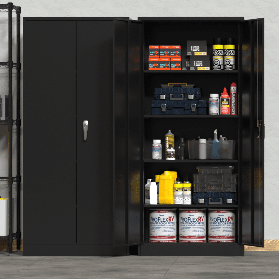 GangMei 71 In Metal Storage Garage Cabinets with Locking Doors and Adjustable Shelves, Steel Storage Cabinet for Garage, Office, Classroom, Assemble Required(Black)