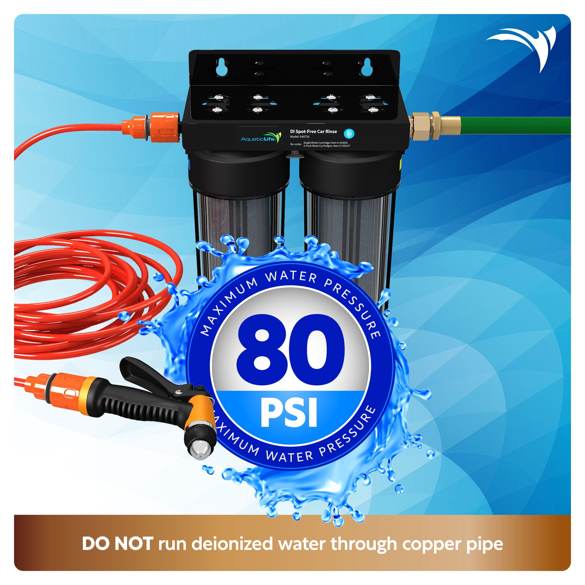 AQUATICLIFE Deionized Spot-Free Car Rinse PLUS - Premium Water Deionizer for Car Washing - Spotless Car, RV, and Motorcycle Wash System w/Hose