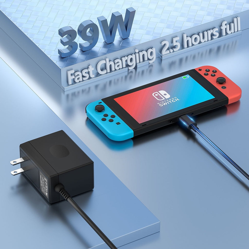 Charger for Nintendo Switch, Switch Charger AC Adapter Power Supply 15V 2.6A Fast Charging Kit Compatible with Switch Dock/Switch and Pro Controller (Support TV Mode)