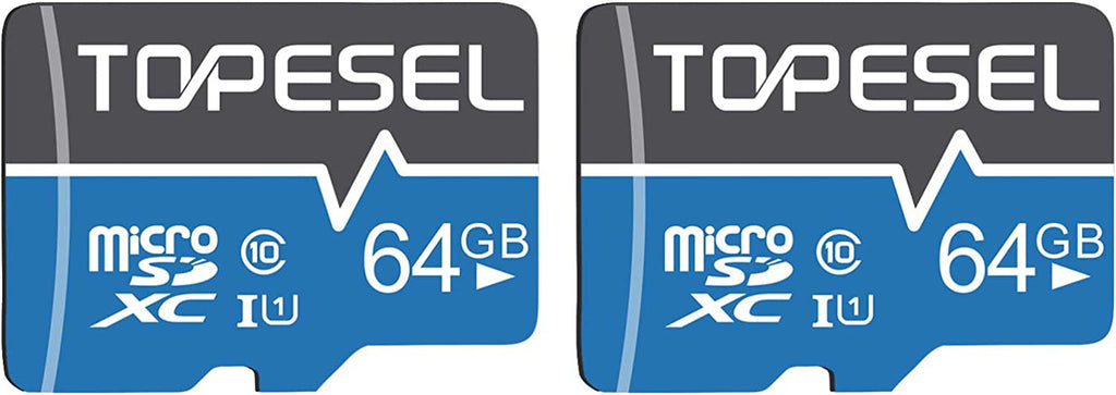 2 Pack 64GB Micro Sd Card with Adapter TOPESEL Micro SDXC TF Card Class 10 UHS-I Memory Cards for Camera Phone Drone Dash Cam Blue