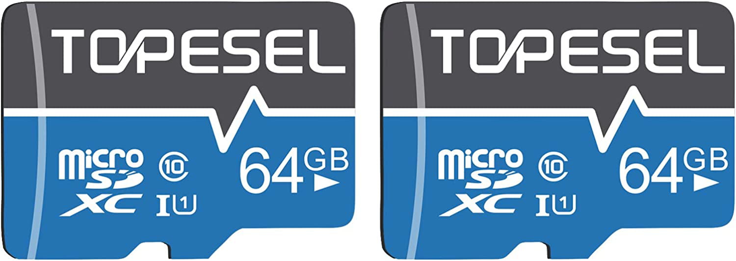 2 Pack 64GB Micro Sd Card with Adapter TOPESEL Micro SDXC TF Card Class 10 UHS-I Memory Cards for Camera Phone Drone Dash Cam Blue