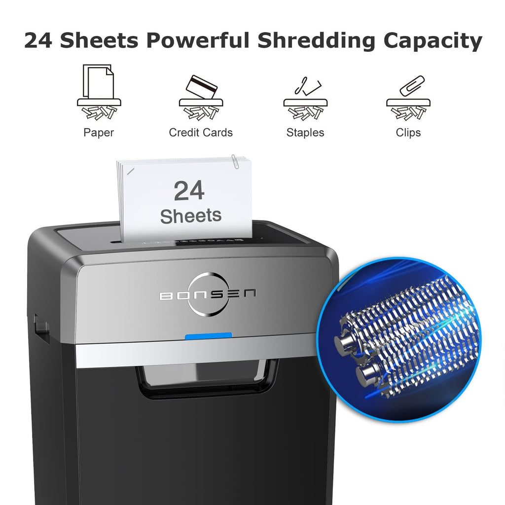 Bonsen 24 Sheet Heavy Duty Cross Cut Shredder for Office | Commercial Shredder with 9 Gallons Bin