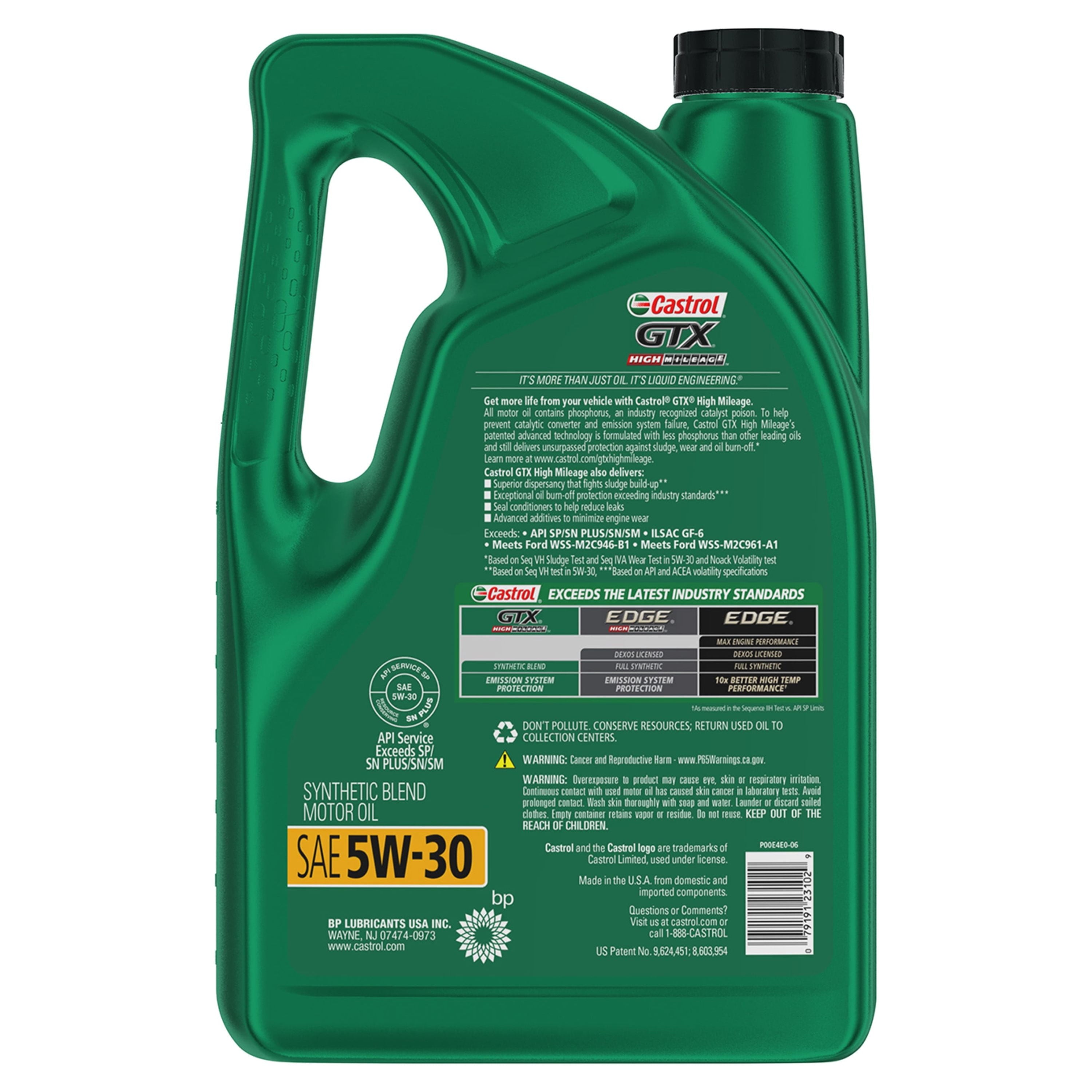 Castrol GTX High Mileage 5W-30 Synthetic Blend Motor Oil, 5 Quarts