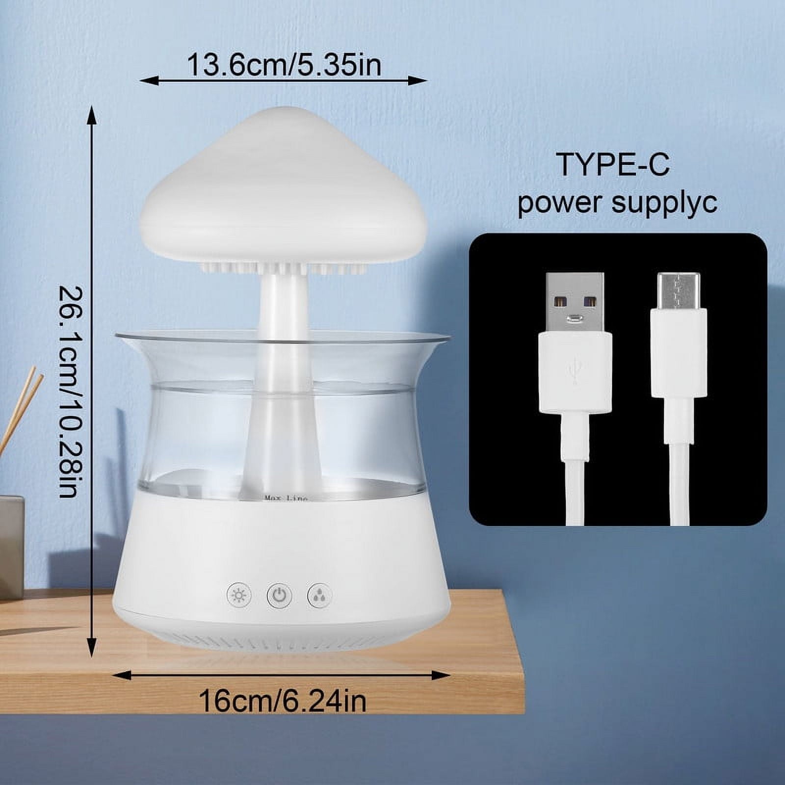 Moyic Waterfall Humidifier Water Drip， Rain Cloud Diffuser with 7 Colors LED Lights， Cloud Humidifier Rain Drop for Sleeping