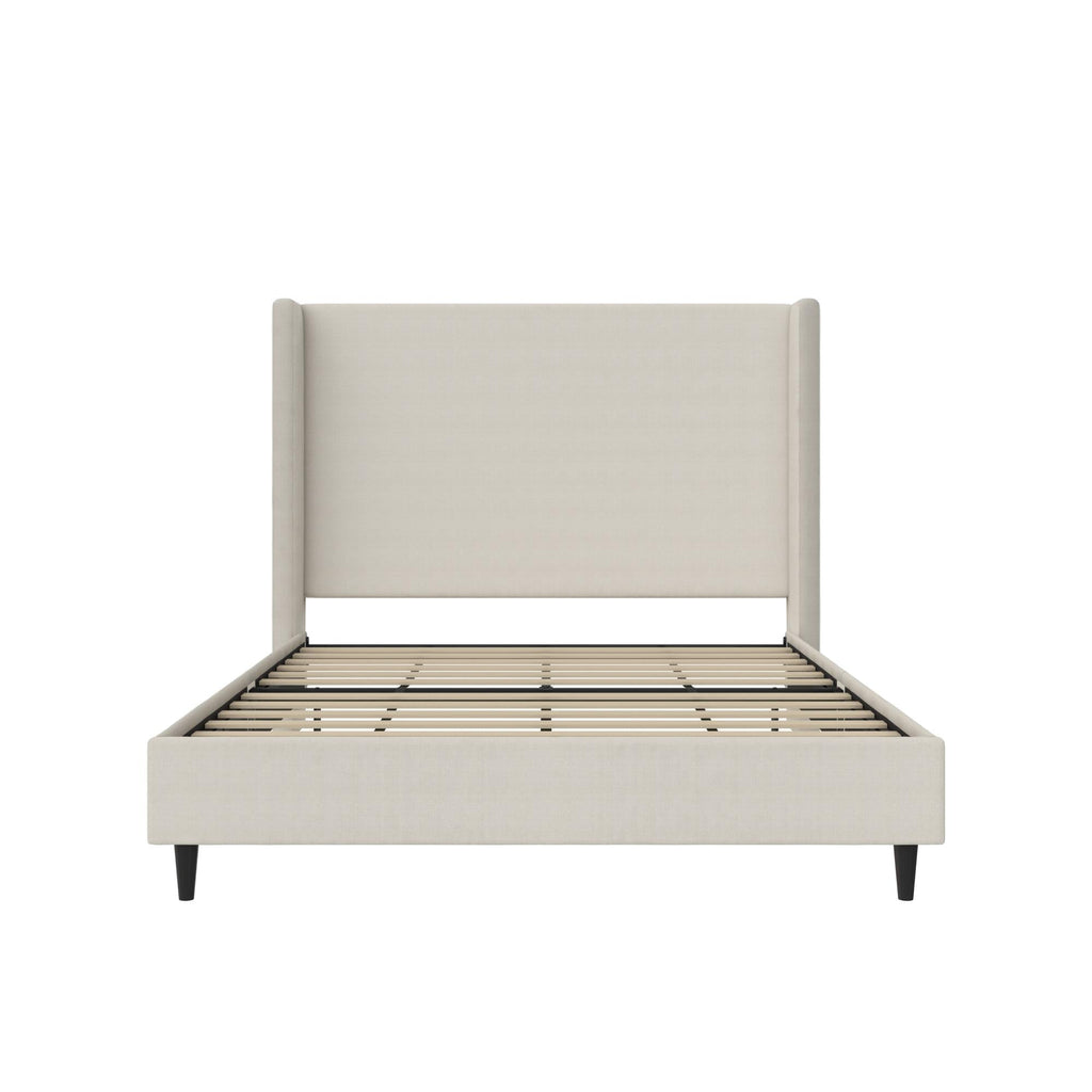 DHP Eveline Upholstered Platform Bed Frame with High Wingback Headboard, Queen, Textured Ivory Canvas