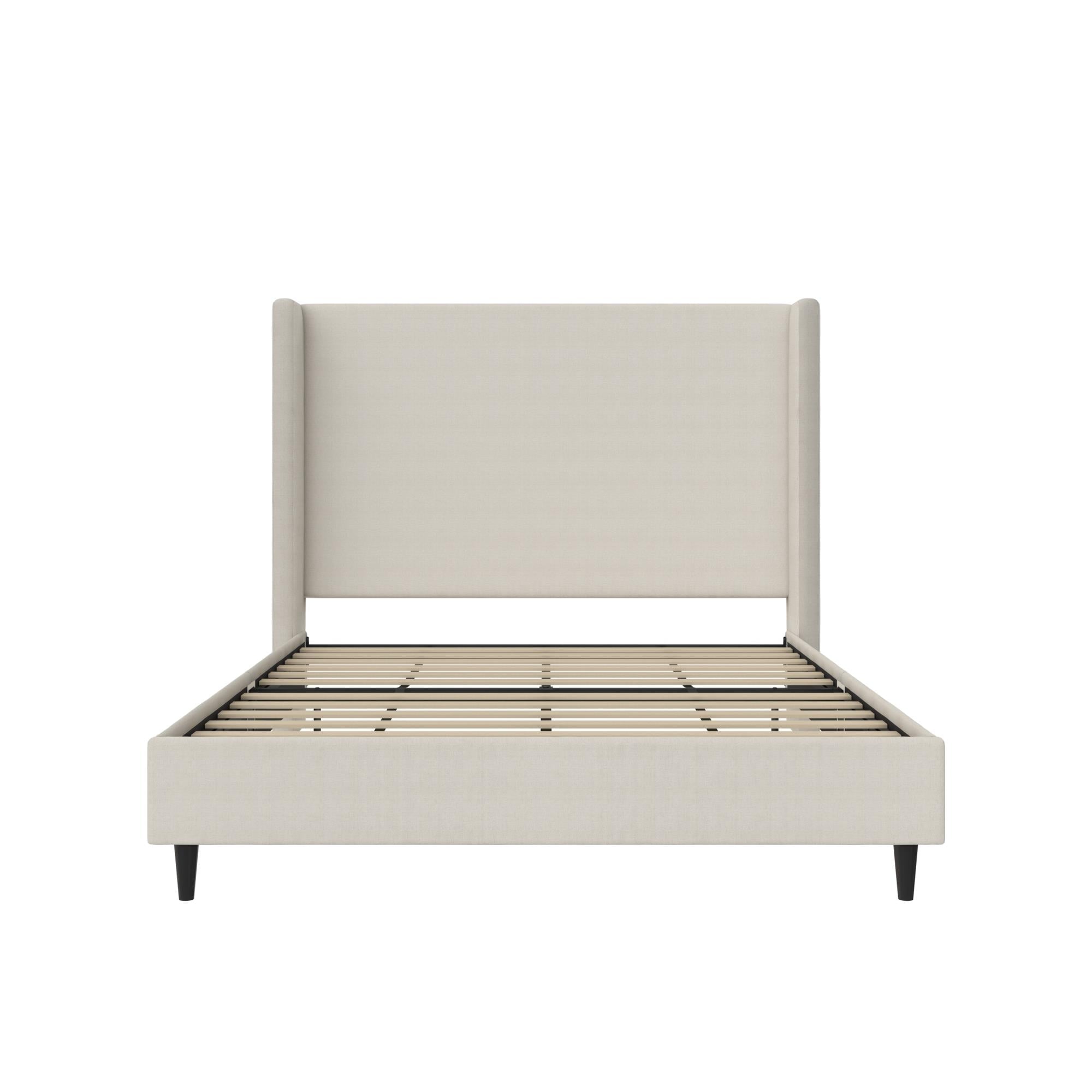 DHP Eveline Upholstered Platform Bed Frame with High Wingback Headboard, Queen, Textured Ivory Canvas