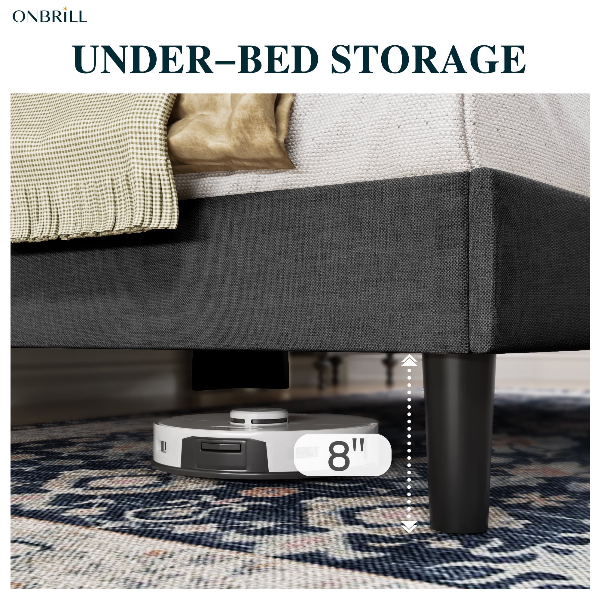 Allewie Queen Size Modern Platform Bed Frame with Upholstered Geometric Wingback Headboard, Grey