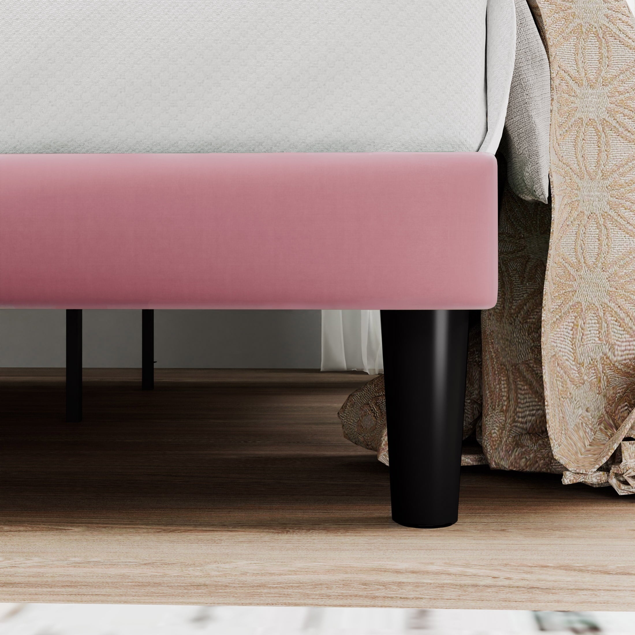 SHA CERLIN Pink Queen Size Upholstered Platform Bed Frame with Adjustable Channel Velvet Headboard, Adult