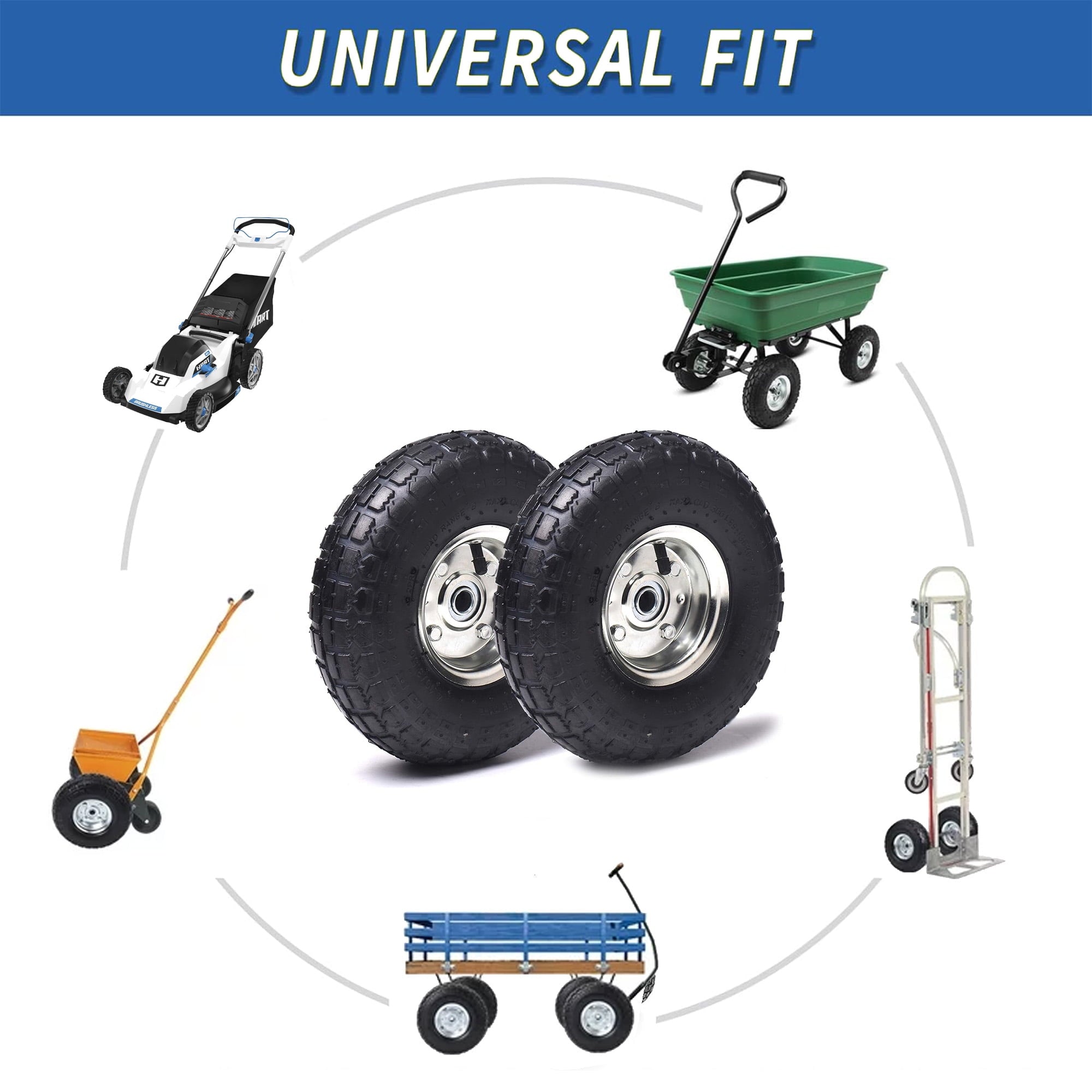 LotFancy 10 in Tire, 4.10/3.50-4 Solid Tyre Wheels Wear-Resistant Corrosion-Resistant for Hand Truck Gorilla Cart Garden Wagon Trolley Dolly Replacement Tire, 2 Pack