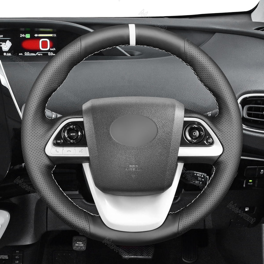Mewant Handsewing Black Artificial Leather Steering Wheel Cover Wraps for Toyota Prius 4 2016-2022 Prius Prime 2017-2022 Mirai 2016-2018