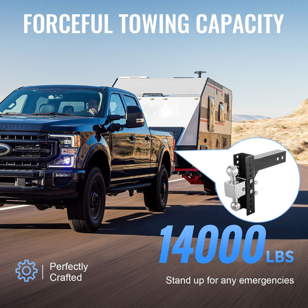 VEVOR Adjustable Trailer Hitch, 8" Rise & Drop Hitch Ball Mount 2.5" Receiver Solid Tube 22,000 lbs Rating, 2 and 2-5/16 inch Stainless Steel Balls w/ Key Lock, for Automotive Trucks Trailers Towing