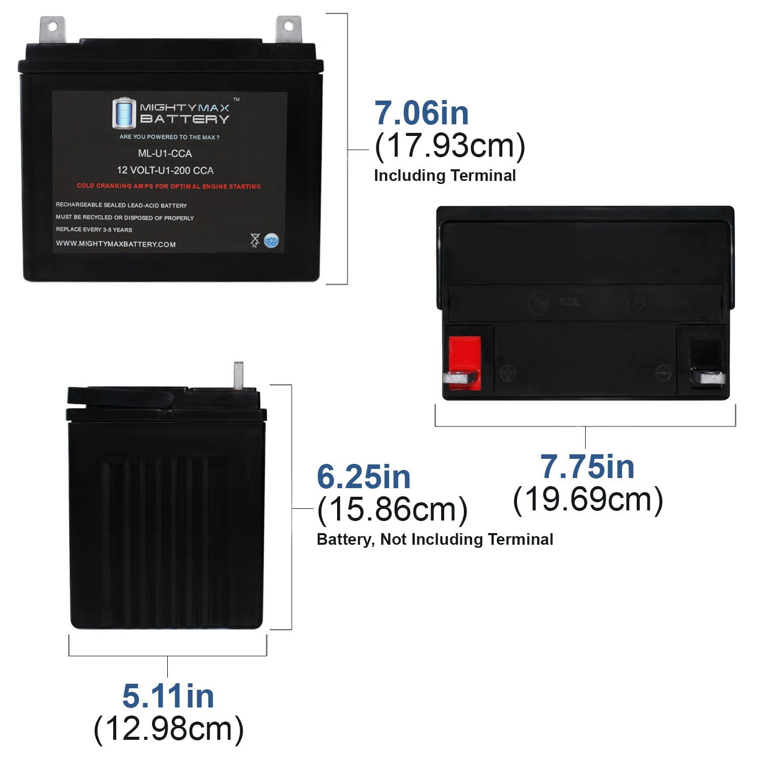 ML-U1 12V 200CCA Battery for GiantVac Truck Loader Lawn Tractor Mower