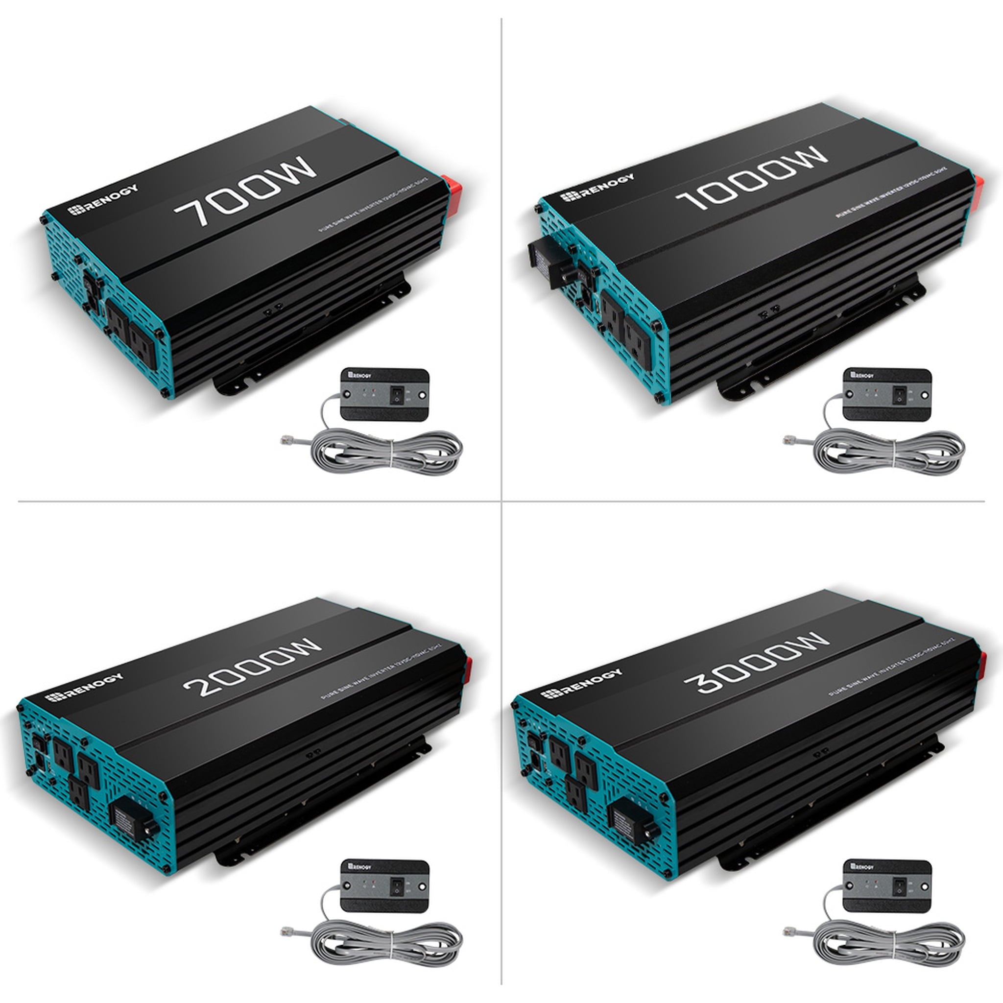 Renogy 2000W Pure Sine Wave Inverter 12V DC to 120V AC Converter for Home, RV, Truck, Off-Grid Solar Power Inverter 12V to 110V with Built-in 5V/2.1A USB Port, AC Hardwire Port, Remote Controller