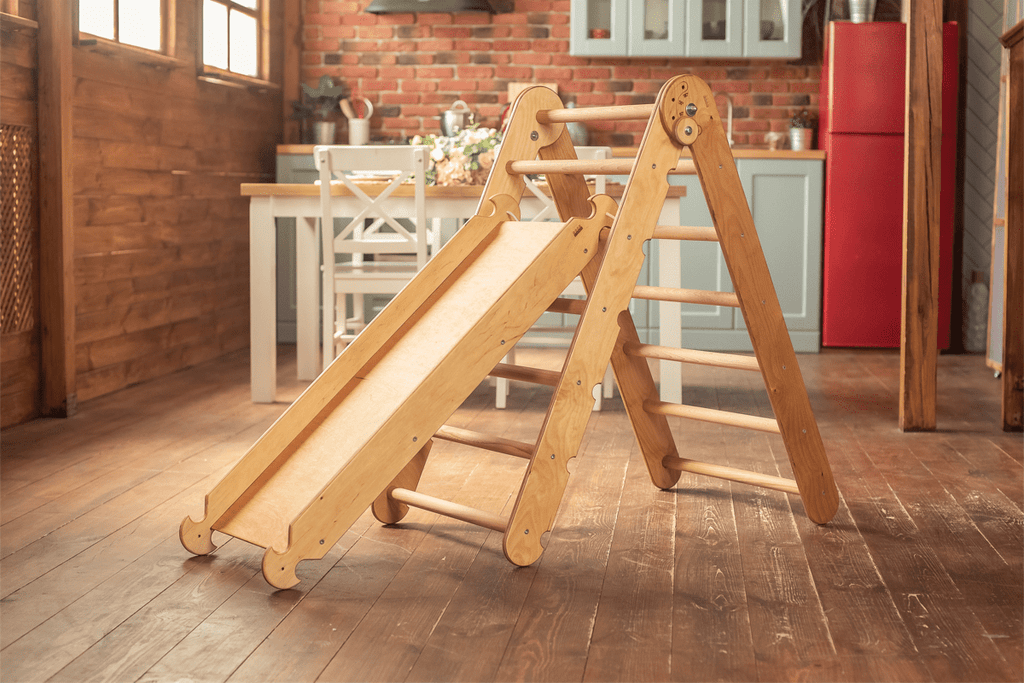 QJUHUNG 2-in-1 Indoor/Outdoor Wooden Playset  Foldable Pickler Triangle and Slide Climbing Board - Montessori  and Toddler Toys  Baby Playground Play Gym for Home and Backyard