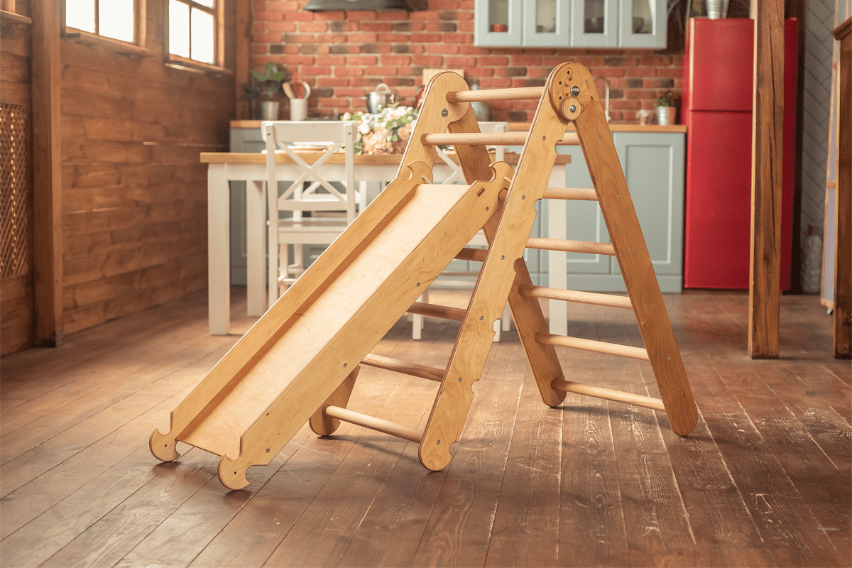 QJUHUNG 2-in-1 Indoor/Outdoor Wooden Playset  Foldable Pickler Triangle and Slide Climbing Board - Montessori  and Toddler Toys  Baby Playground Play Gym for Home and Backyard