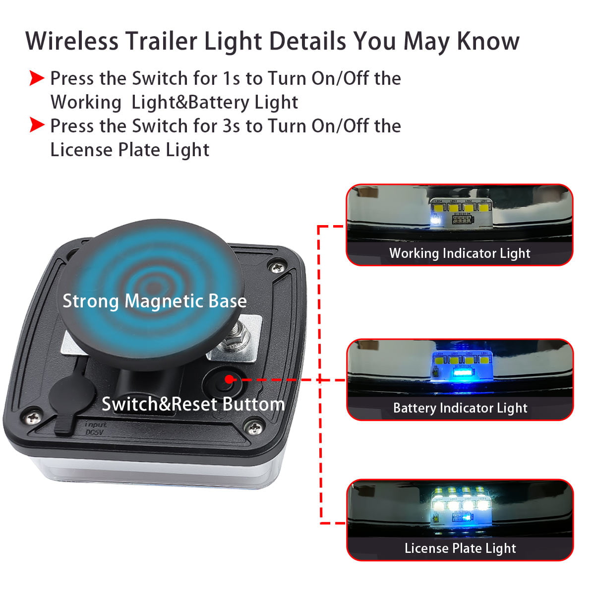 Wireless Magnetic Tow Light Kit, Rechargeable Battery Tow Trailer Lights Kit for Trailers, Trucks, Campers,and Boats