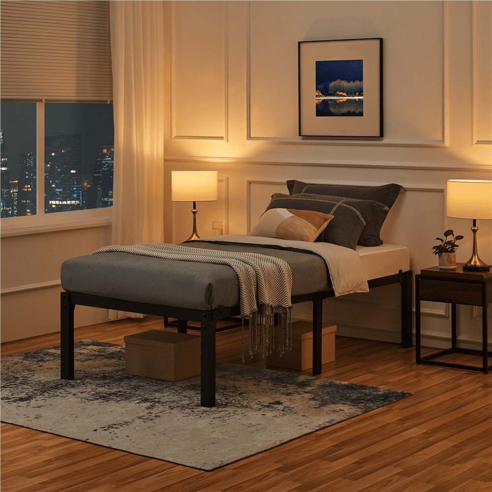 Yaheetech Twin Size Metal Platform Bed Frame with Steel Slat Support, Black