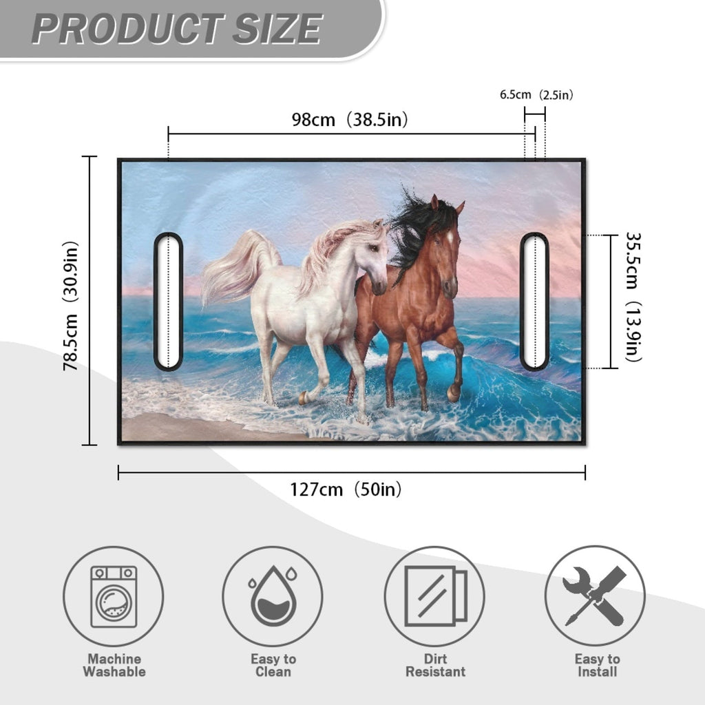 Xoenoiee Horses Sea Waves Pattern Golf Cart Seat Covers for EZGO Yamaha Club Car, All Seasons Golf Cart Seat Towel/Blanket, Soft Microfiber, Machine Washable