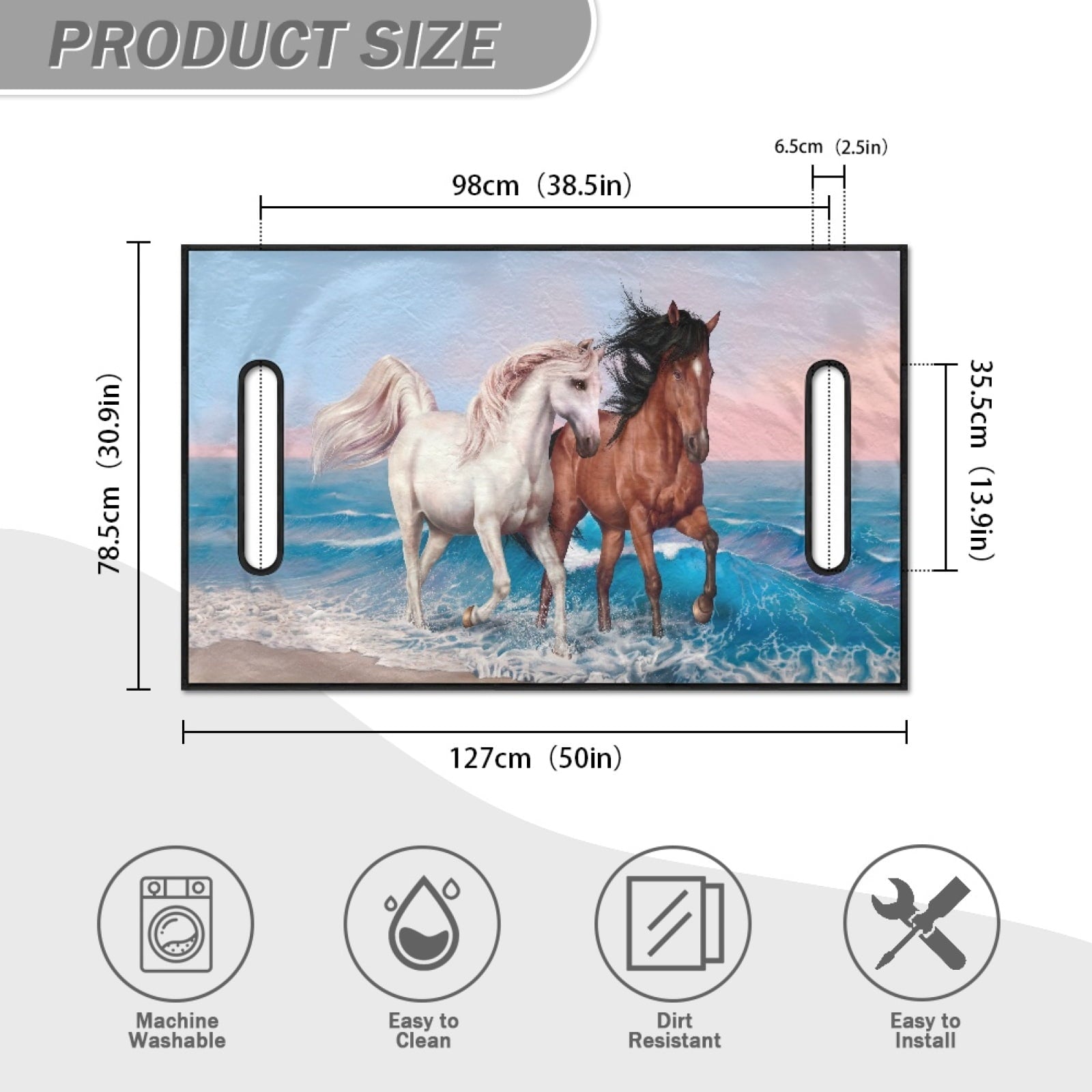 Xoenoiee Horses Sea Waves Pattern Golf Cart Seat Covers for EZGO Yamaha Club Car, All Seasons Golf Cart Seat Towel/Blanket, Soft Microfiber, Machine Washable