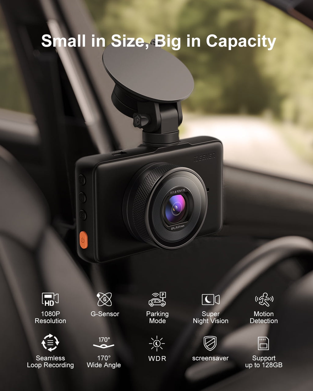 iZEEKER Dash Cam 1080P, Dash Camera for Cars with Night Vision, WDR, 3 Inch LCD Display Car Driving Recorder, 170° Wide Angle, G-Sensor, Loop Recording, Parking Mode