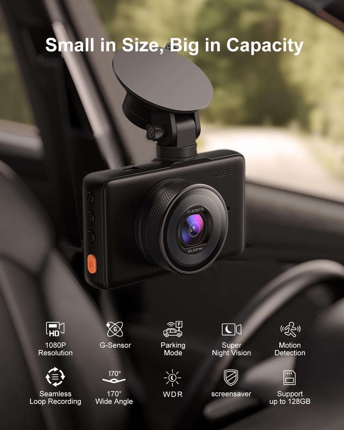 iZEEKER Dash Cam 1080P, Dash Camera for Cars with Night Vision, WDR, 3 Inch LCD Display Car Driving Recorder, 170° Wide Angle, G-Sensor, Loop Recording, Parking Mode