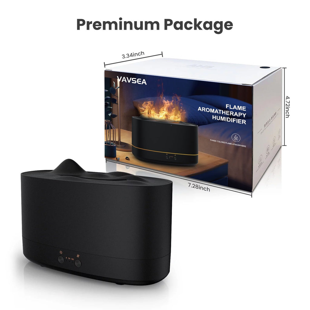 VAVSEA Flame Diffuser Humidifier with Flame Light, 3 Flame Colors Essential Oil Diffuser, Waterless Auto Shut-Off, Time Setting for Home, Office, Room