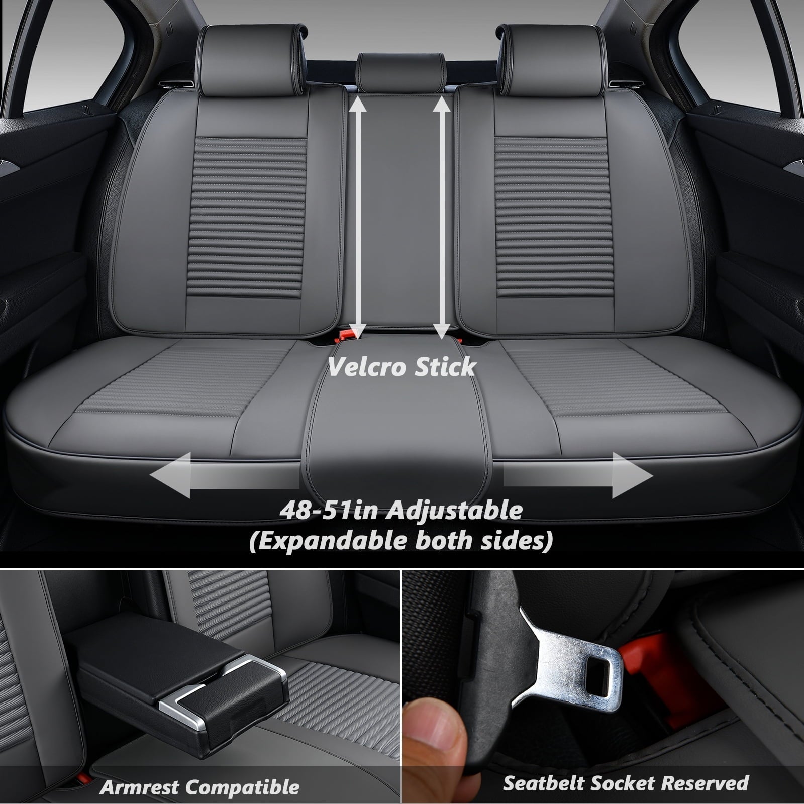 Coverado Premium Leather Car Seat Covers Gray Full Set, Fashion Auto Front and Back Seat Covers 13 Pieces,  Seat Protectors Interior Accessories Universal Fit Sedan, SUVs, Pickup Trucks