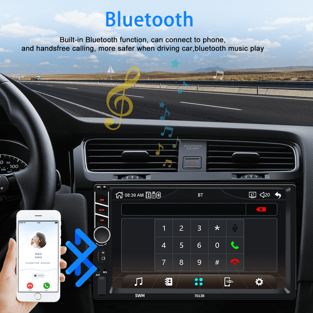 Roinvou Double DIN Car Stereo Compatible with Apple Carplay Android Auto, 7inch Touch Screen Bluetooth Car Radio Support Mirror Link, Backup Camera, Remote Control, USB/FM/TF/AUX