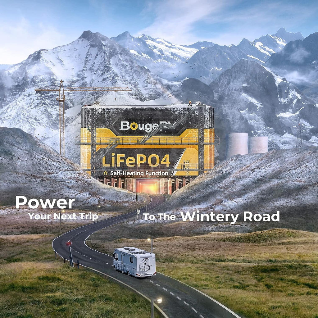 BougeRV 12V 100Ah Self-Heating LiFePO4 Battery, Low Temperature Protection, 1280Wh Deep Cycle Lithium Battery, BMS, for RV Solar Camper Marine