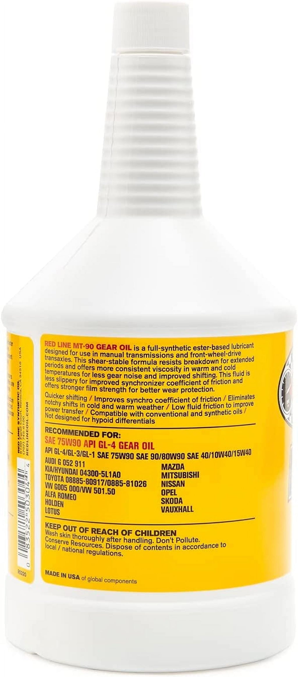 Red Line MT-90-2PK GL-4 Manual Transmission Gear Oil - 1 Quart Pack of 2