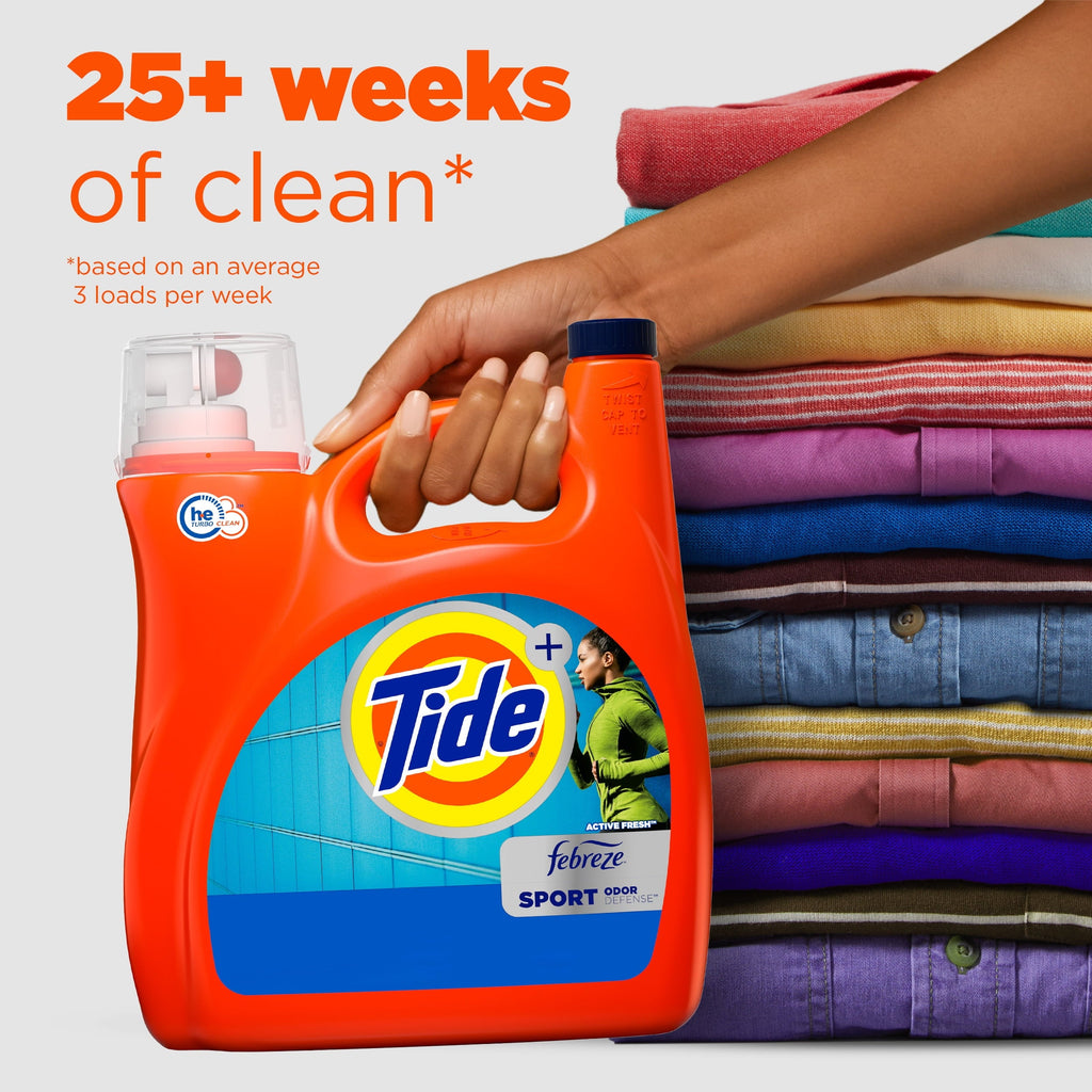 Tide Plus Febreze Sport Odor Defense Liquid Laundry Detergent, 154 fl oz, 100 Loads