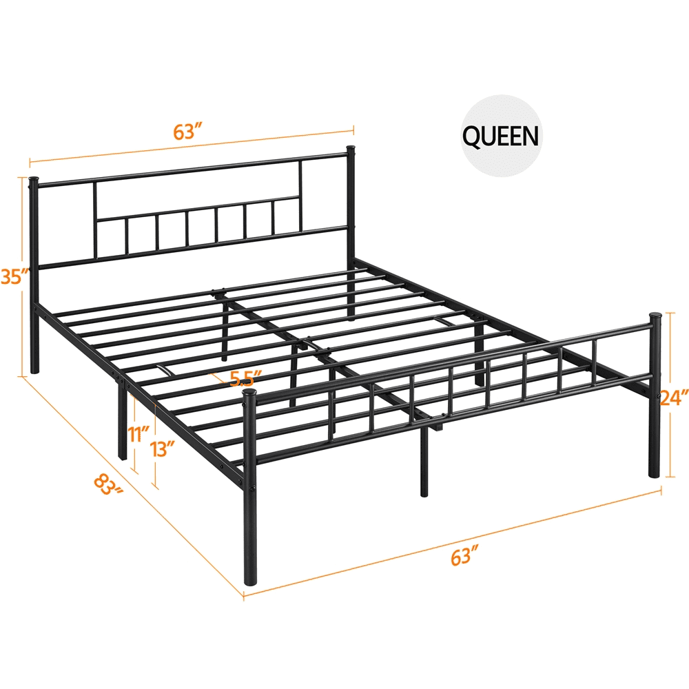 Easyfashion Jorge Queen Metal Platform Bed with Spindle Headboard and Footboard, Black