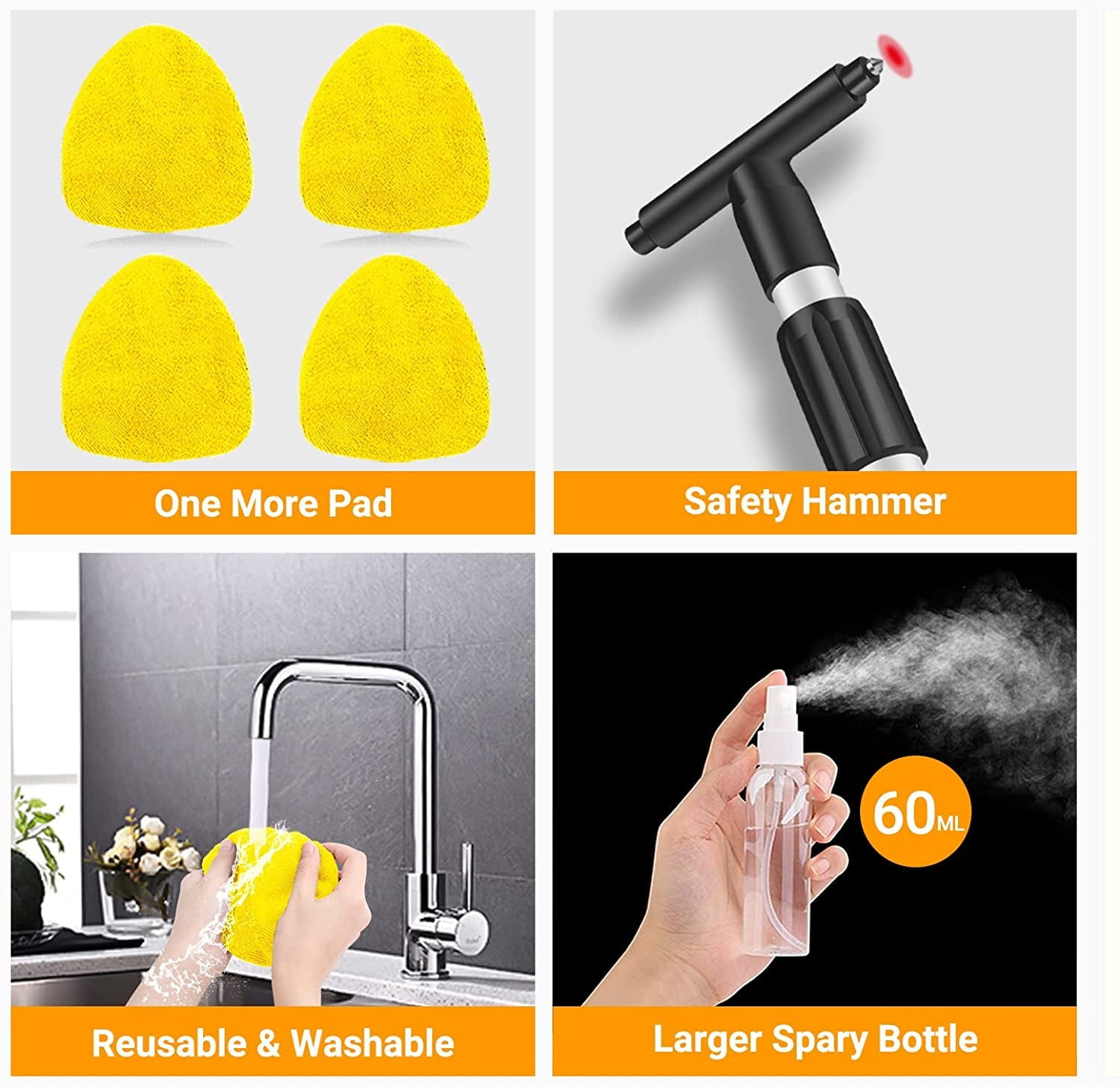 AstroAI, Car Window Cleaner, Microfiber Car Windshield Cleaning Tool with Extendable Handle and Washable Reusable Cloth Pad Head Auto Interior Exterior Glass Wiper Kits, Yellow