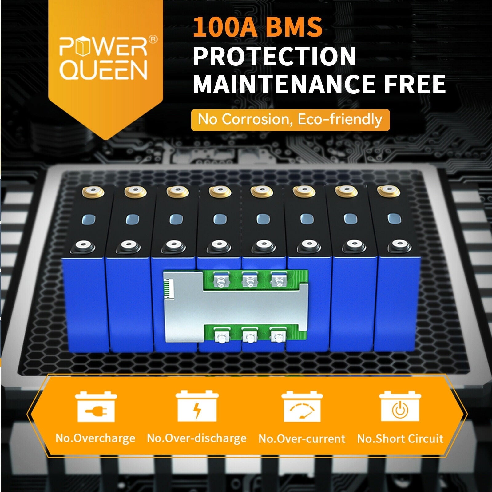 Power Queen 24V 100Ah LiFePO4 Deep Cycle Lithium Battery 2560Wh 100A BMS for Solar RV Boat