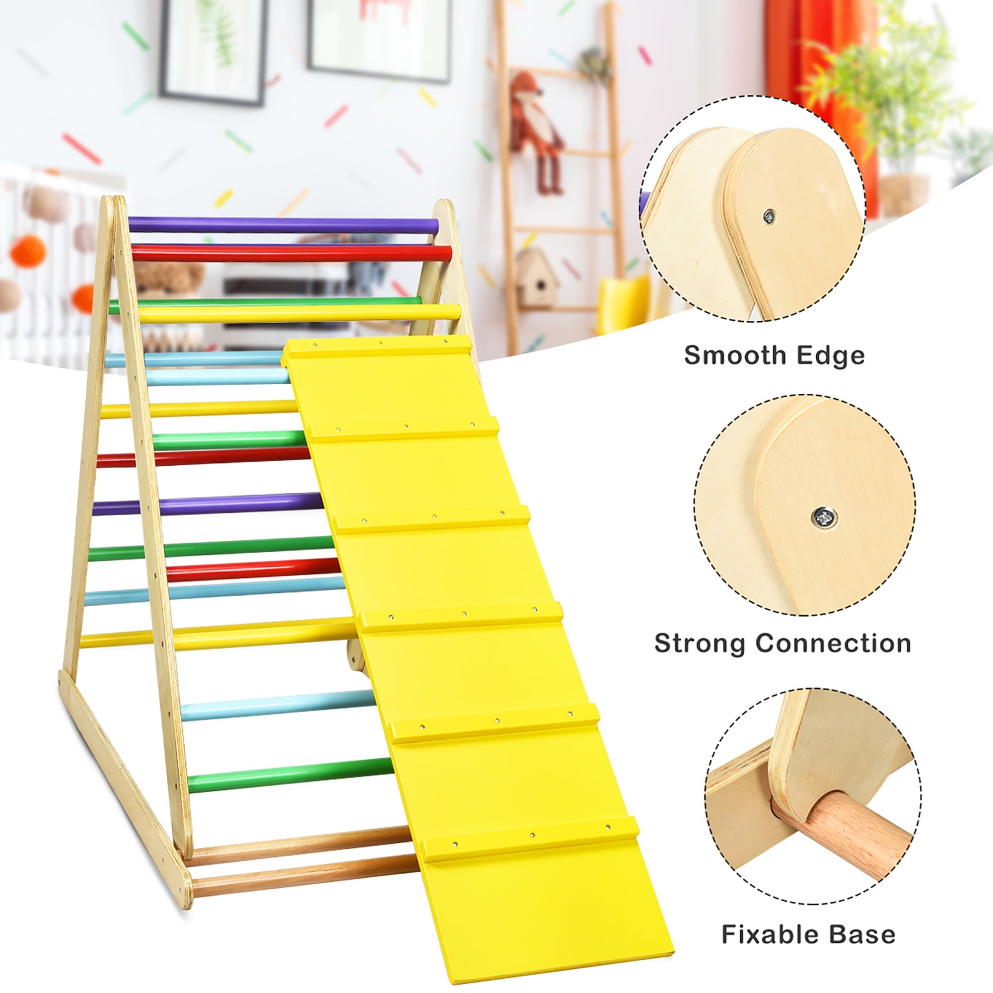 Costway Foldable Wooden Climbing Triangle Indoor Climber w/Ladder for Baby Toddler