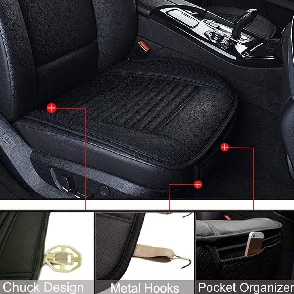 Gustave Universal Car Seat Cover, Car Front Seat Cushion Breathable PU Leather Pad Mat Non Slip Bottom for Auto Supplies Office Chair with Storage Pouch "Gray"
