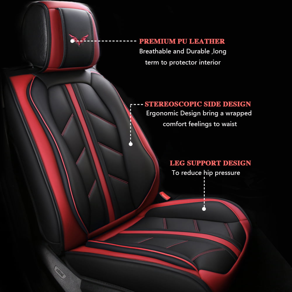 OTOEZ 5D Luxury Leather Car Seat Cover Full Set Front, Rear 5 Seats Protector Universal Fit