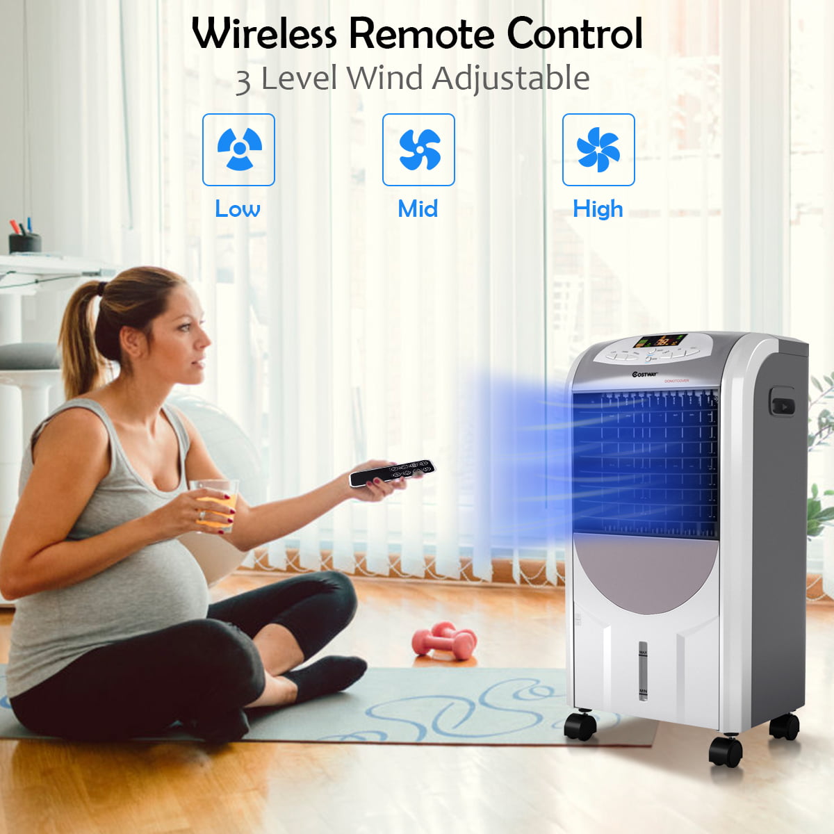 Costway Portable Air Cooler Fan & Heater Humidifier with Washable Filter Remote Control