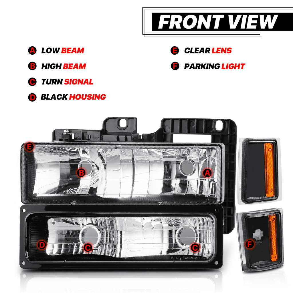 M-AUTO Left+Right Headlight Assembly for 1988-1993 Chevy C1500/C2500/C3500/K1500/K2500/K3500, 1992-1993 Chevy C1500/C2500/K1500/K2500 Suburban, 1992-1993 Chevy Blazer Full Size