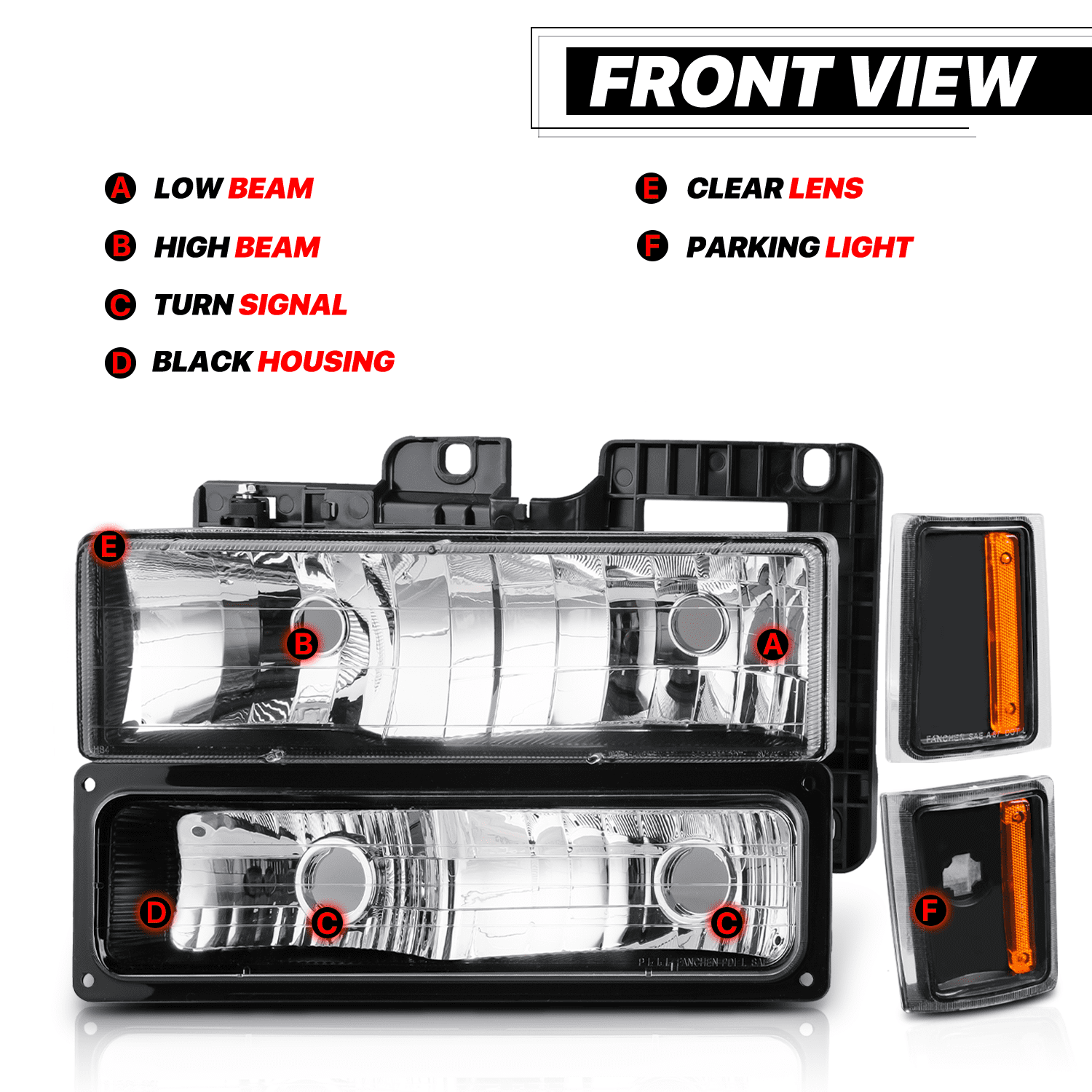 M-AUTO Left+Right Headlight Assembly for 1988-1993 Chevy C1500/C2500/C3500/K1500/K2500/K3500, 1992-1993 Chevy C1500/C2500/K1500/K2500 Suburban, 1992-1993 Chevy Blazer Full Size